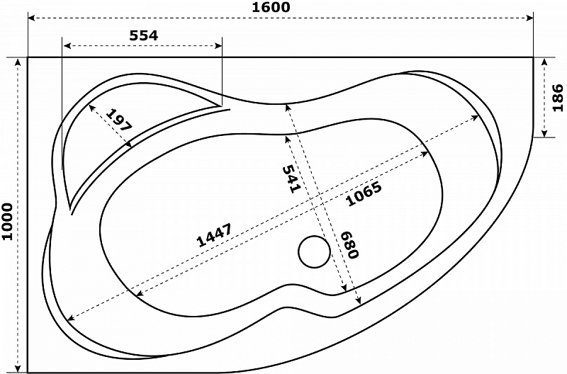 Акриловая ванна Azario Микона 160х100 R , изображение 3
