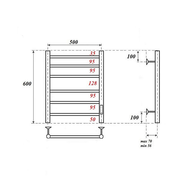 Полотенцесушитель электрический Point Аврора П6 50x60 , изображение 3