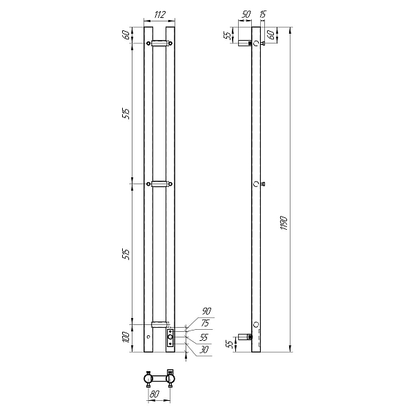 Полотенцесушитель электрический Point Деметра П3 8x120 , изображение 5