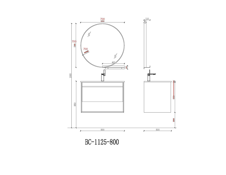 Тумба с раковиной Orans BC-1125-800 80 серый , изображение 7
