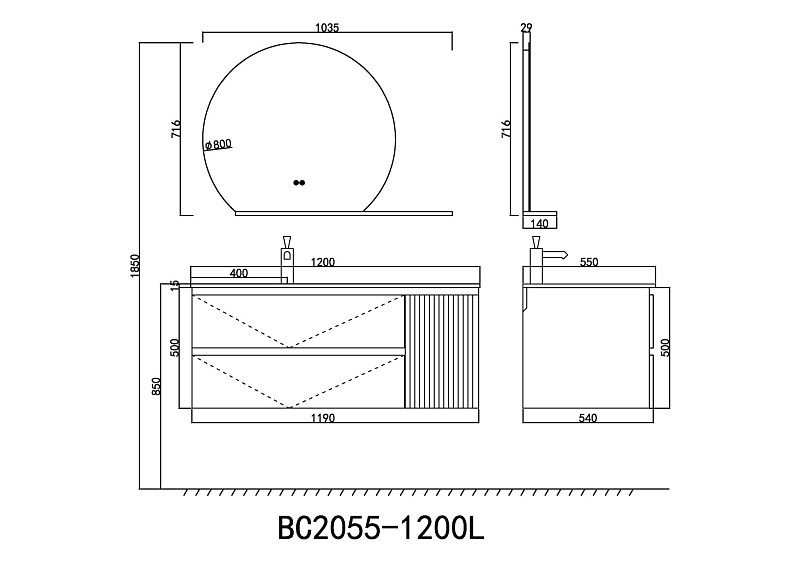 Тумба с раковиной Orans BC-2055-1200L 120 L серый , изображение 11