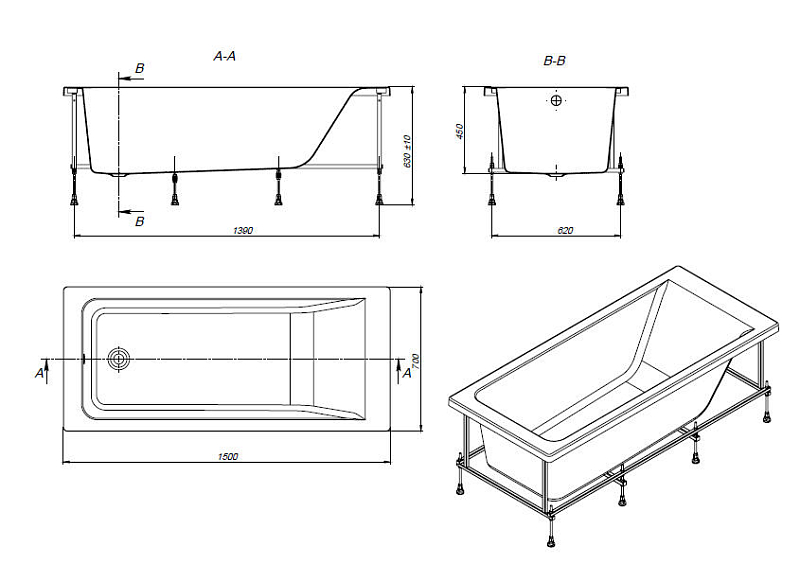 Акриловая ванна Roca Easy 150x70 , изображение 11