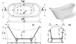 Ванна из искусственного камня Эстет Скарлет 180x77 ФР-00001245 , изображение 8