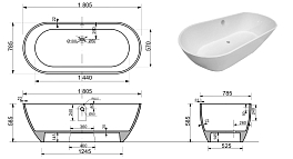 Ванна из искусственного камня Эстет Майами 180x80 ФР-00006013 , изображение 6