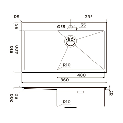 Фото Мойка кухонная Omoikiri Akisame 86-IN-R Side нержавеющая сталь