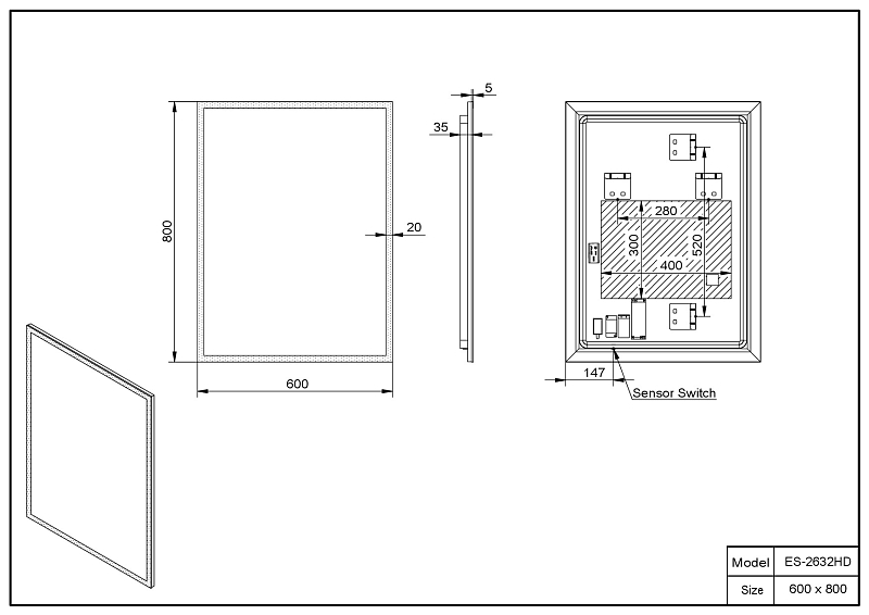 Зеркало Esbano ES-2632 HD , изображение 3