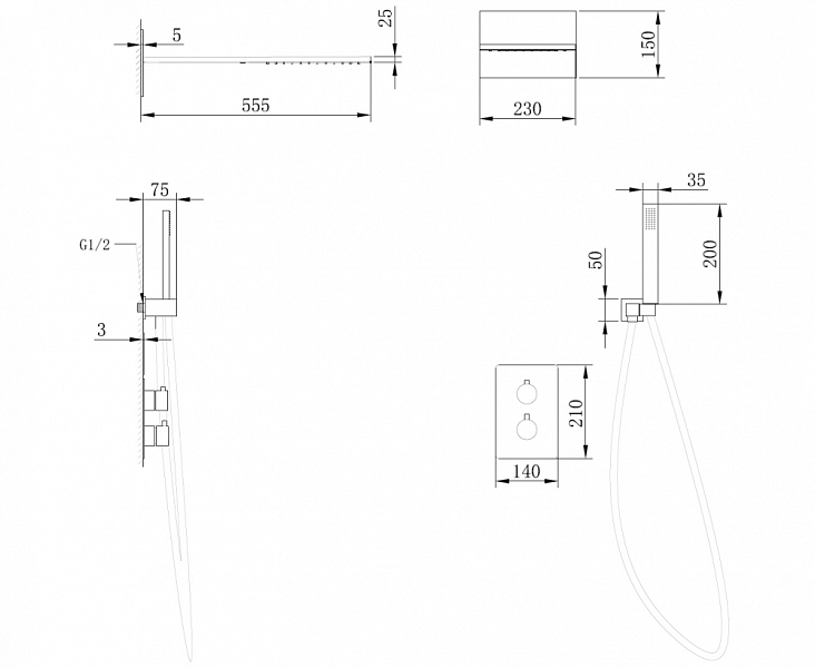 Душевой комплект Abber Weiss Insel AF8052W , изображение 3