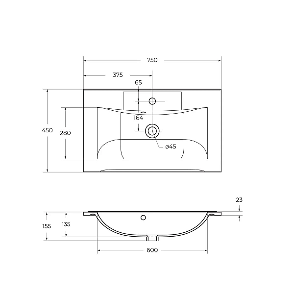 Мебельная раковина BelBagno Marino BB750/450-LV-MR-PR 75 см , изображение 3