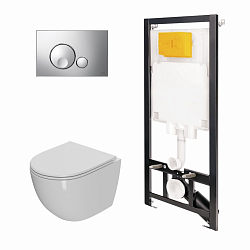 Фото Комплект Point Афина 886914GBOO+PN41041 (унитаз с инсталляцией, сиденье с микролифтом, клавиша Globe хром)