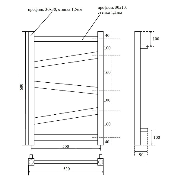 Полотенцесушитель водяной Point Феникс П5 50x60 хром , изображение 5