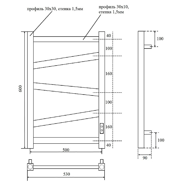 Полотенцесушитель электрический Point Феникс П5 PN15856W 50x60 белый , изображение 3