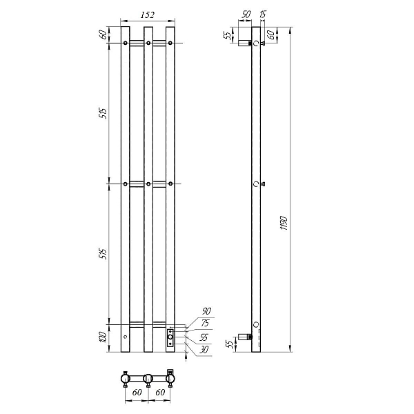 Полотенцесушитель электрический Point Деметра П3 12x120 черный , изображение 5