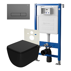 Фото Комплект Point Меркурий PN48040GM (унитаз с инсталляцией, сиденье с микролифтом, клавиша Point Меркурий графит)