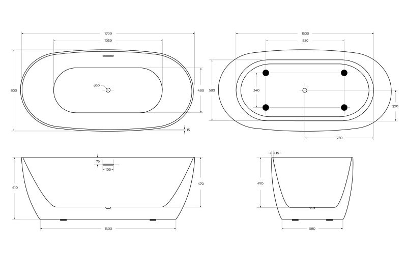 Акриловая ванна BelBagno BB415-1700-800 170х80 , изображение 8