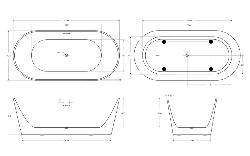 Акриловая ванна BelBagno BB416-1700-800 170х80 , изображение 6