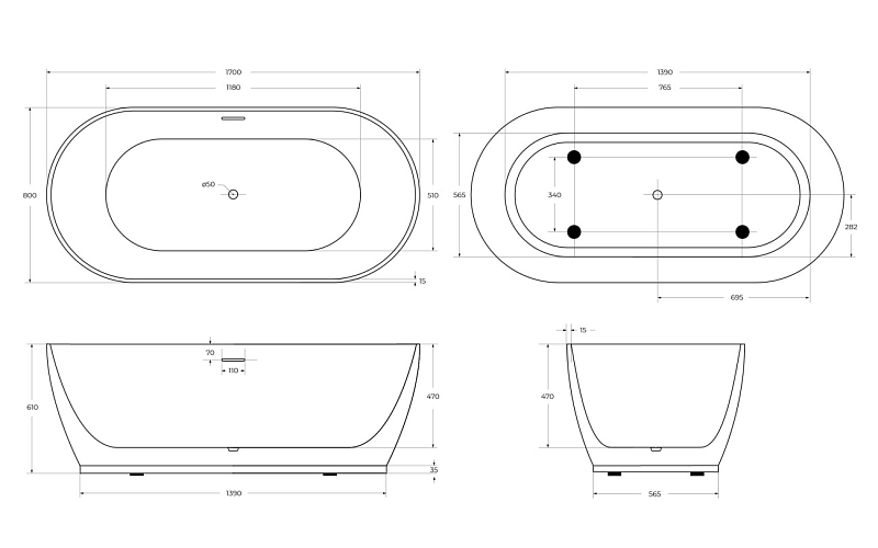 Акриловая ванна BelBagno BB413-1700-800 170х80 , изображение 6