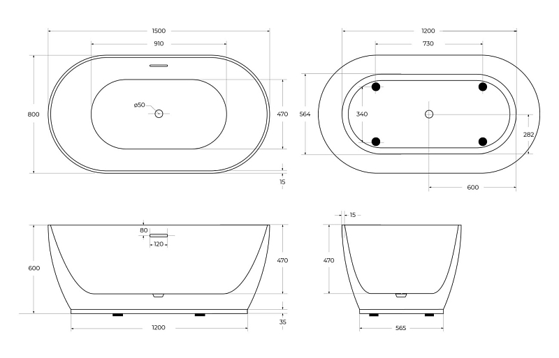 Акриловая ванна BelBagno BB413-1500-800 150х80 , изображение 8