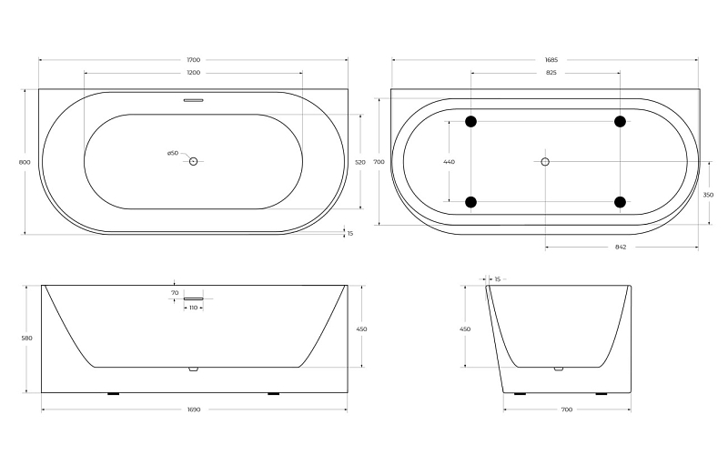 Акриловая ванна BelBagno BB412-1700-800-MATT 170х80 , изображение 8