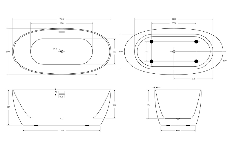 Акриловая ванна BelBagno BB414-1700-800 170х80 , изображение 9