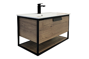 Фото Тумба с раковиной Comforty Бонн 90 дуб темный, с раковиной Quadro 90
