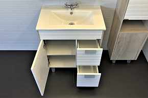 Фото Тумба с раковиной Comforty Клеон 75Н белый/дуб дымчатый