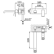 Смеситель Cezares Porta BLI-01-W0 для раковины, с внутренней частью , изображение 2