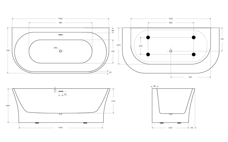 Акриловая ванна BelBagno BB711-1700-750 170x75 , изображение 8