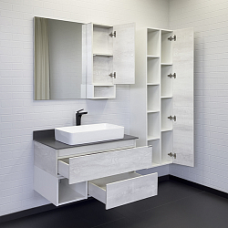Фото Тумба с раковиной Comforty Прага 90 дуб белый, с раковиной Comforty 78189, графитовая столешница