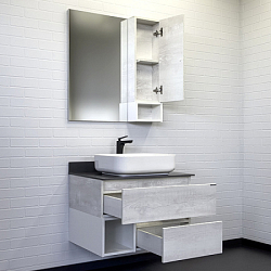 Фото Тумба с раковиной Comforty Прага 75 дуб белый, с графитовой столешницей, с раковиной Comforty T-Y9378