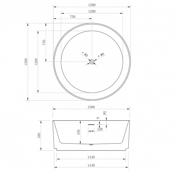 Акриловая ванна Abber 150x150 AB9442 , изображение 4