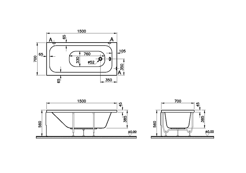 Акриловая ванна Vitra Optimum Neo 150x70 , изображение 3