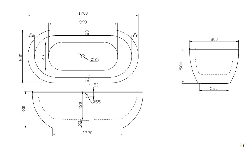 Акриловая ванна BelBagno BB13-1700 170х80 , изображение 4