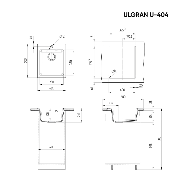 Мойка кухонная Ulgran U-404-328 бежевый , изображение 3